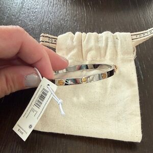 Authentic Tory Burch Silver Bangle with Gold Disc Accents